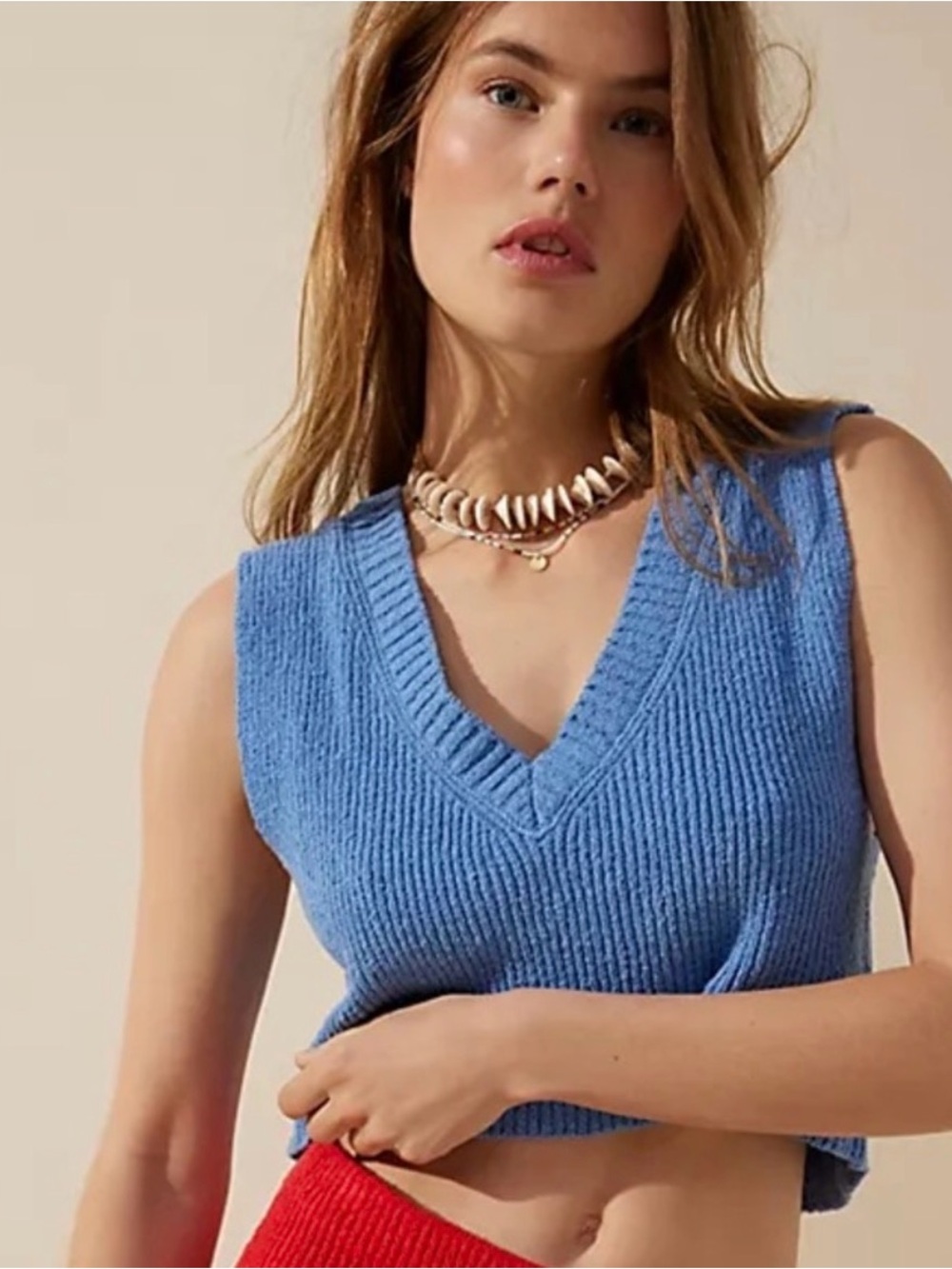 FP Beach cropped blue sweater tank v neck, size XS
